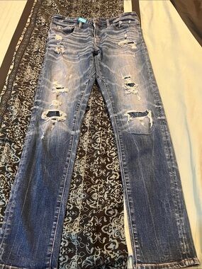 American Eagle Outfitters Men's/Women's Distressed Skinny Jeans - Medium Blue